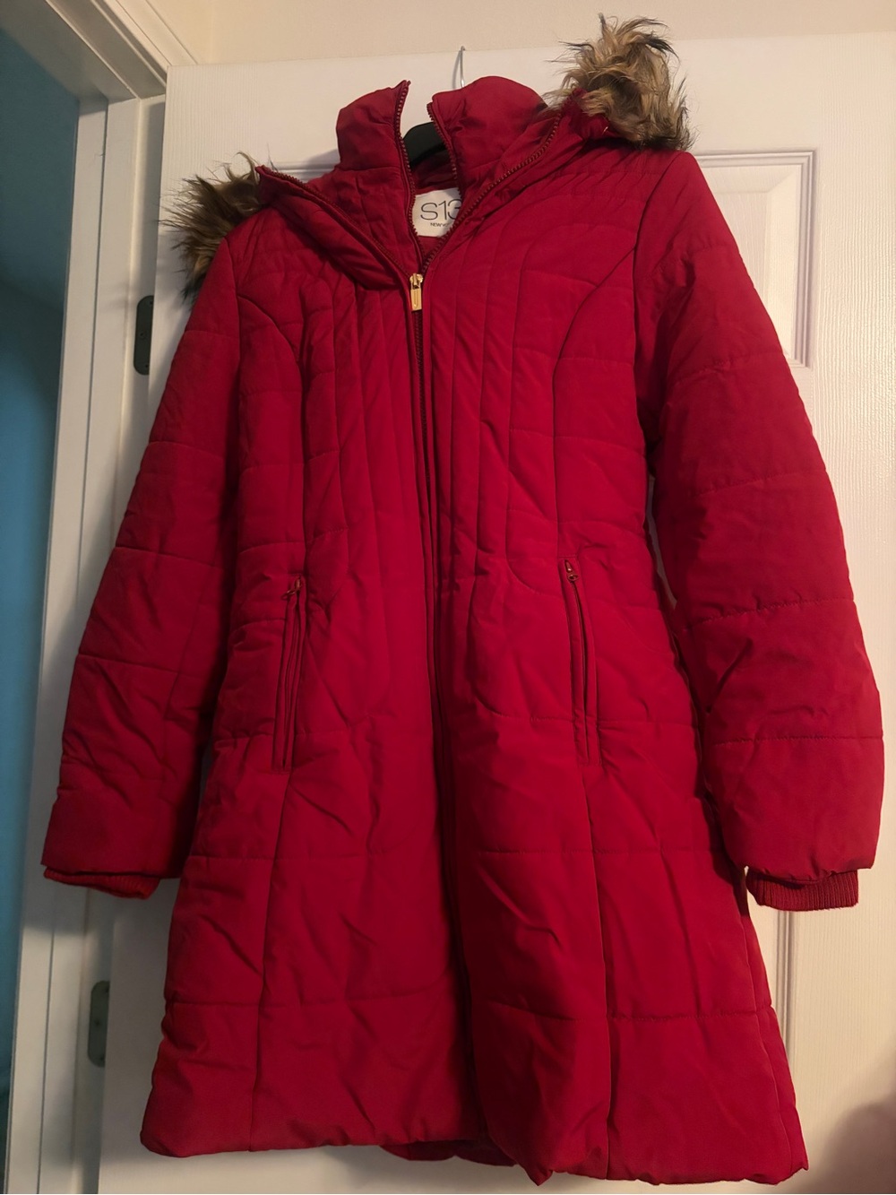 S3 New York quilted puffer jacket with fur hood